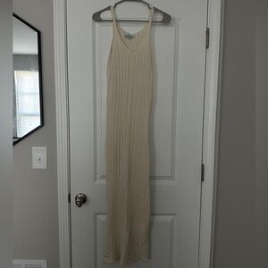 FEMME LUXE Cream Maxi Knit Dress with Thigh Slit in UK Size 8